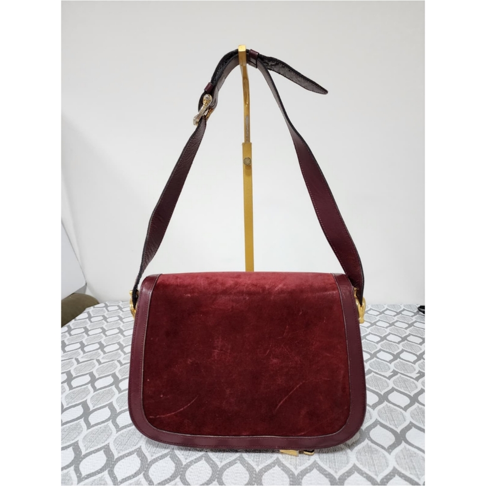 CELINE VINTAGE SULKY SUEDE CARRIAGE SHOULDER BAG BURGUNDY - Picture 3 of 15
